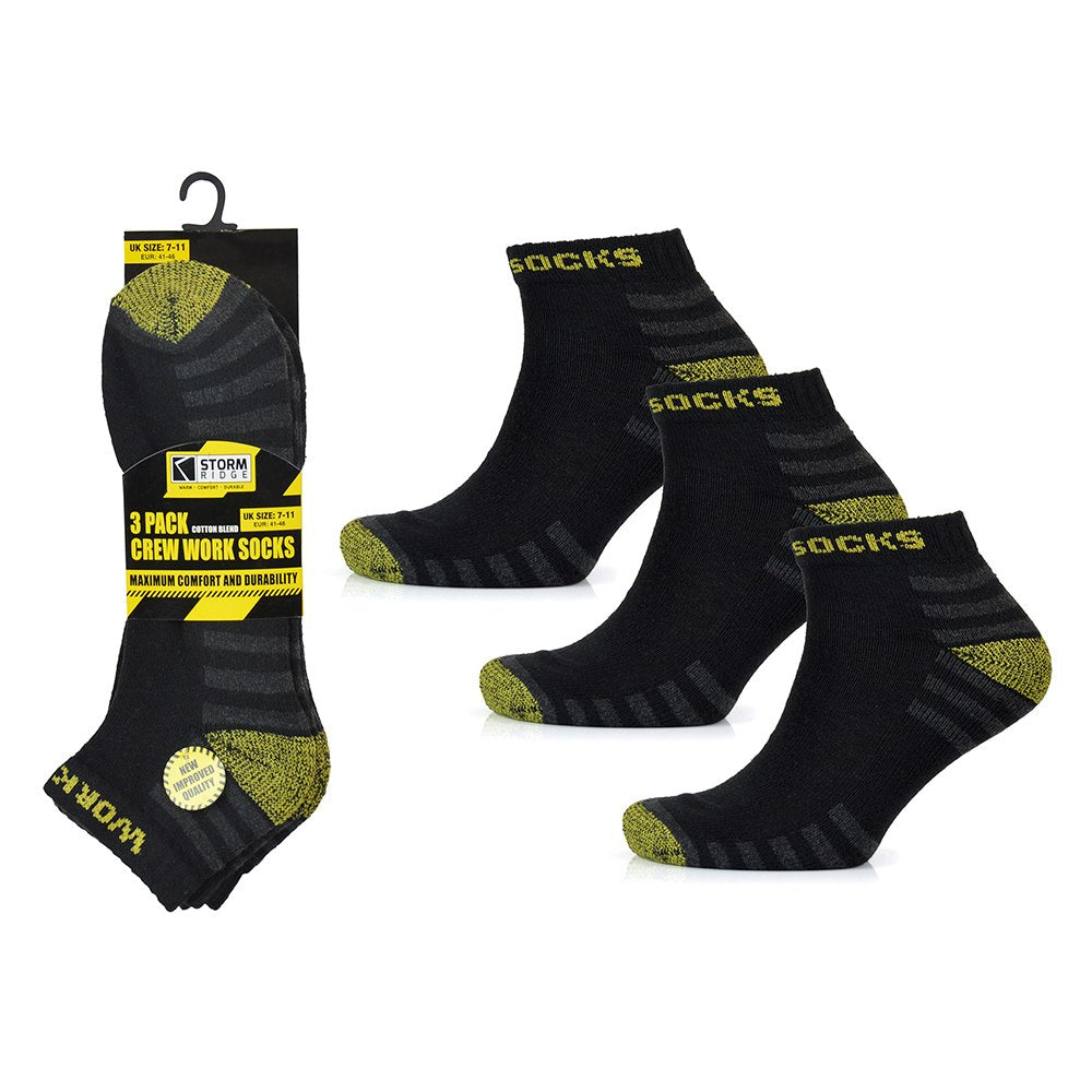 Mens Work Socks Storm Ridge Hardwearing Crew Trainer 3 Pack Cotton Blend 7-11 Mens Work Socks Storm Ridge Hardwearing Crew Trainer 3 Pack Cotton Blend 7-11